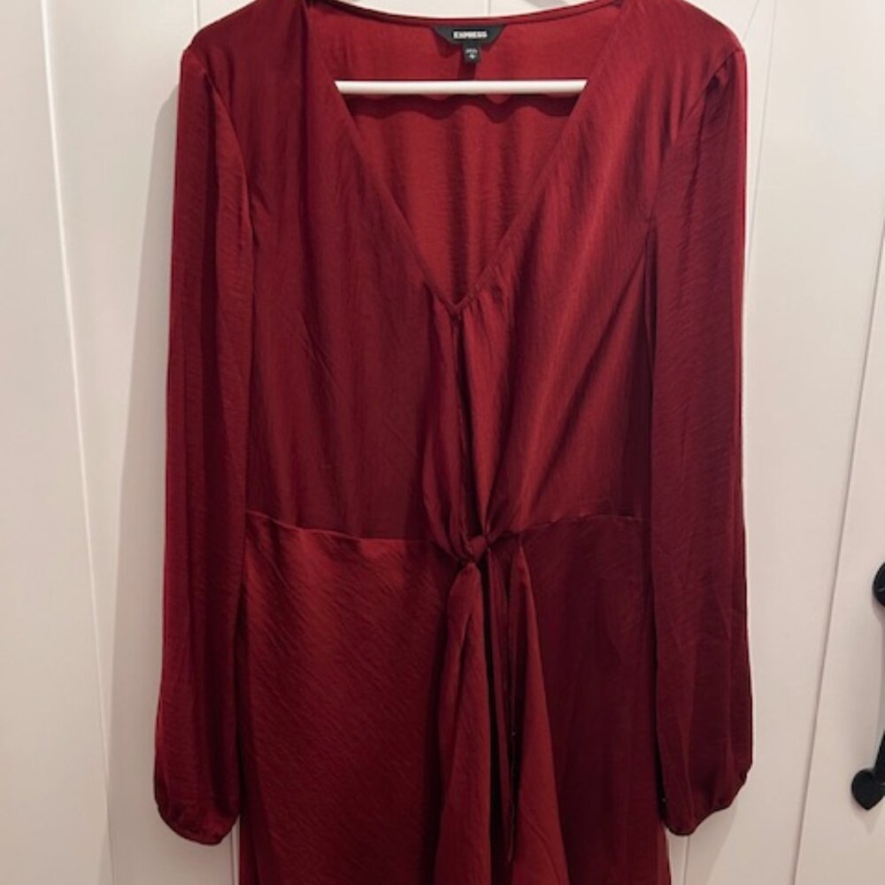 Express Satin Midi Dress, Front Tie, LG